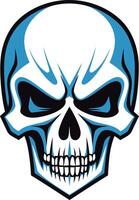 A fierce and detailed skull illustration with a blue outline, perfect for branding, design projects, or merchandise vector