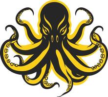 A bold and graphic illustration of an octopus with a yellow outline and black body, perfect for logos, branding, and design projects vector