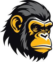 Powerful and intense illustration of a chimpanzee's face, ideal for sports teams, apparel, and branding projects vector