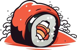 Sushi Roll with Red Topping and Wave Design vector