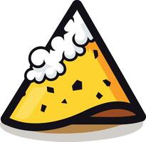 A playful and colorful illustration of a cheese-covered nacho chip, perfect for branding, packaging, or social media vector
