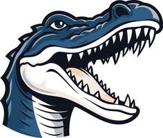 A Blue and White Alligator Mascot with Open Jaws vector