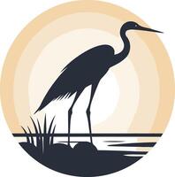 A simple, elegant silhouette of a heron standing in a marsh, perfect for logo design, branding, or nature-themed projects vector