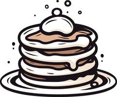 A cartoon illustration of a stack of fluffy pancakes topped with butter and syrup, perfect for breakfast menus, food blogs, or social media posts vector