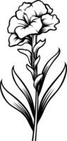 Elegant line art illustration of a single flower with leaves vector