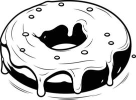 A simple, stylish line drawing of a donut with dripping icing and sprinkles vector