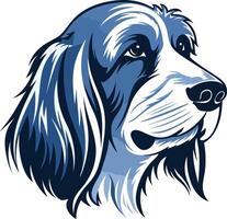 A striking element illustration of a dog's head, rendered in a bold blue and white color scheme vector