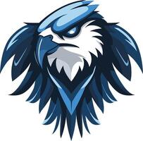 A fierce and stylized blue and white eagle head with a sharp gaze, perfect for sports teams, gaming, or branding projects vector