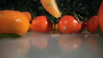 Slices of clementines fall on the table video