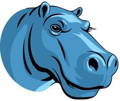 A cartoon illustration of a blue hippopotamus head, with a friendly expression and a hint of mischief in its eye vector