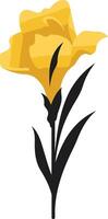 A simple, elegant illustration of a single yellow flower with black stem and leaves vector