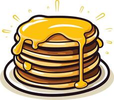 A cartoon illustration of a stack of delicious pancakes with dripping honey, perfect for breakfast menus, food blogs, and social media posts vector