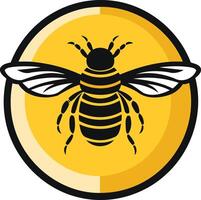 A bold, illustration of a bee silhouetted against a yellow circle vector
