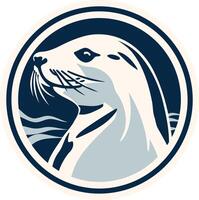 A bold, graphic logo featuring a seal's head in a circular frame with ocean wave imagery vector