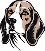 A bold and expressive illustration of a beagle's head, captured in a dynamic pose vector