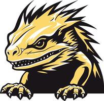 A fierce, stylized lizard with sharp teeth and claws, peeking over a white background vector