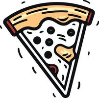 A hand-drawn, cartoon-style illustration of a pizza slice with dripping cheese vector