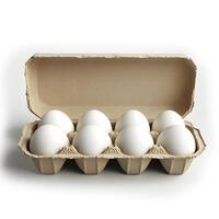 White Eggs in a Box, Isolated on a Clean White Background photo