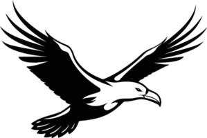 A powerful black and white illustration of a bald eagle in flight vector