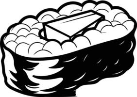 Black and white illustration of a single piece of sushi vector