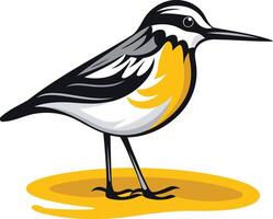 A stylized illustration of a bird with black, white, and yellow markings standing on a yellow surface vector