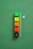 Acceptable level. Scale with warnings. Security. On the verge of moving from green to yellow alert level. Safety system. photo