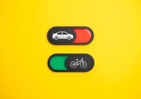 Switch from car to bicycle. Social advertising. Promotion of environmentally friendly types of transport. Public transport and infrastructure for human-powered vehicles. Reduce traffic jams. photo