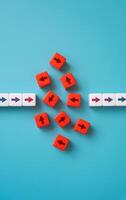 The path of arrows is broken. Restore faith and trust, continue the path. Doubt about the future. Experiencing setbacks or failures that shake confidence. Sudden or unexpected changes disrupt plans. photo