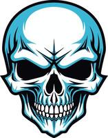 A menacing blue skull with an intense expression, perfect for adding a grunge or rebellious edge to your designs vector