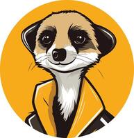 A cute and sassy meerkat wearing a yellow jacket, looking confident and ready for adventure vector