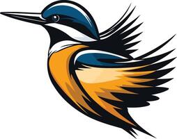 A stylized, bold illustration of a kingfisher in flight, perfect for logo design, branding, or sports team graphics vector