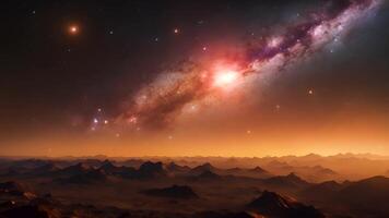 Cosmic discovery on a new planet in the parallel universe, where stars and galaxies illuminate the path of explorers, capturing the excitement video