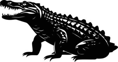 A dramatic silhouette of a crocodile, perfect for adding a touch of danger and intrigue to your designs vector