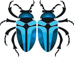 Two stylized blue beetles face each other in a symmetrical design, perfect for logo or branding elements vector