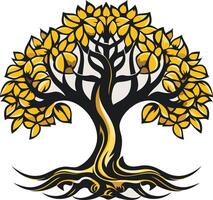 A stylized, bold tree with intricate branches and roots vector