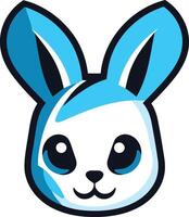 Cute cartoon rabbit logo design with blue ears and a friendly expression vector