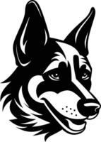 A bold and striking black and white illustration of a dog's head, perfect for use as a logo, mascot, or design element vector
