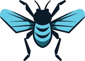 A bold, flat style illustration of a bee in blue and black vector