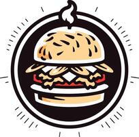 A retro-style burger logo with bold lines and a simple design vector