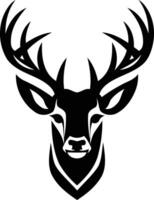 A bold, graphic illustration of a deer's head in a minimalist, black and white style vector