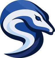 This is a modern and dynamic logo featuring a stylized snake in shades of blue and white vector
