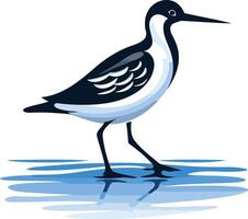 A stylized illustration of a black and white bird wading in blue water vector