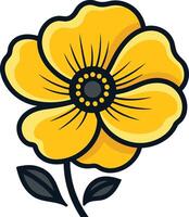 Cute cartoon illustration of a yellow flower with a black outline vector