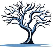 Stylized blue and black illustration of a bare tree with twisting branches, perfect for nature themed designs vector