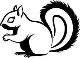 A simple, bold black and white silhouette of a squirrel in a sitting pose vector