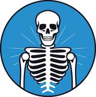 A bold and graphic illustration of a skeleton with a blue background vector