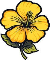 Yellow Hibiscus Flower with Green Leaves vector