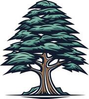 Cedar Tree Illustration with Brown Trunk and Green Foliage vector