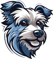 A playful and cartoonish illustration of a dog's head, featuring blue fur and a happy expression vector