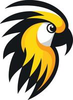 A bold and modern logo design featuring a stylized yellow parrot head with black feathers, perfect for a brand seeking a playful and vibrant identity vector
